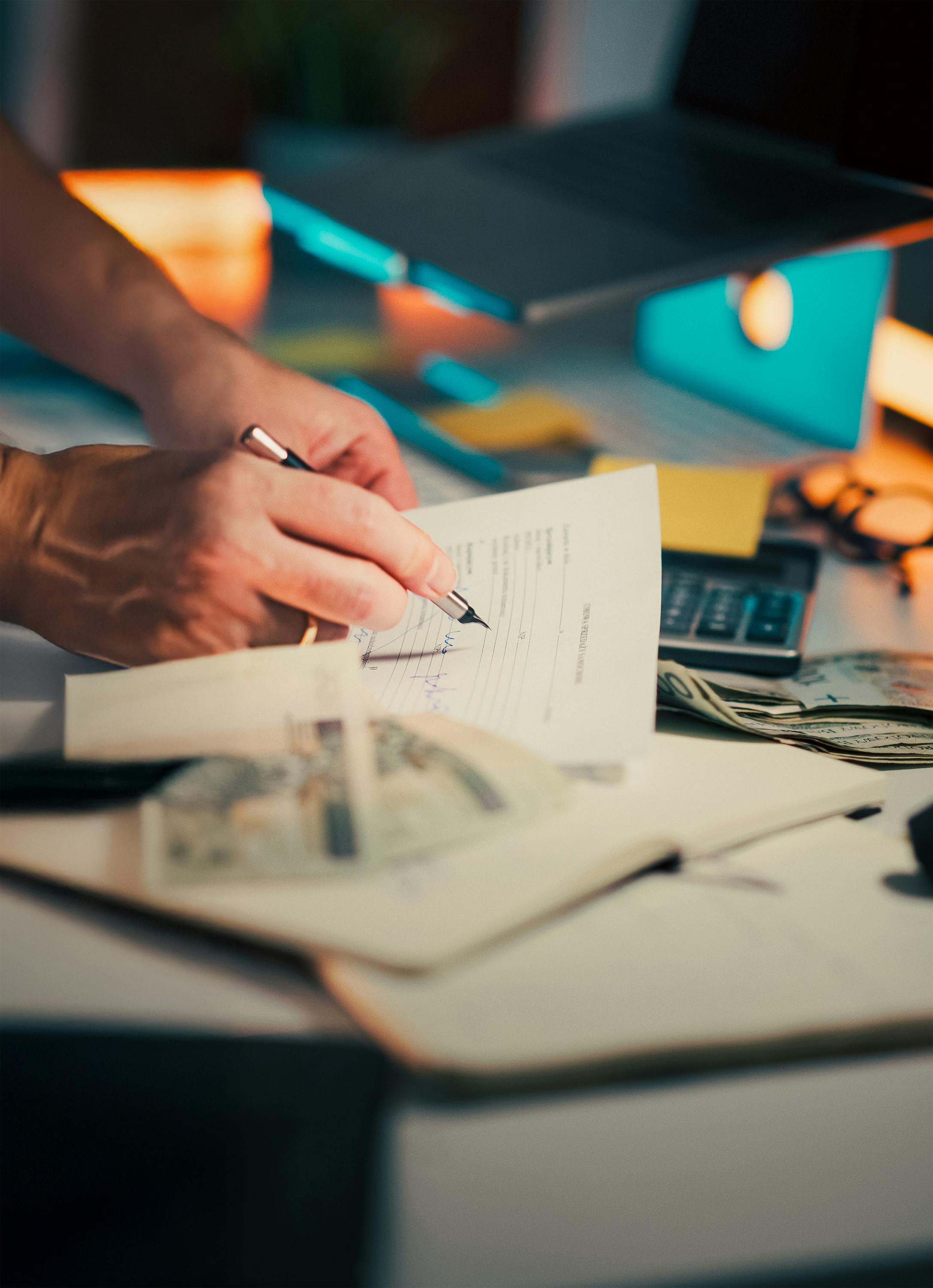 Tax consultant reviewing financial documents